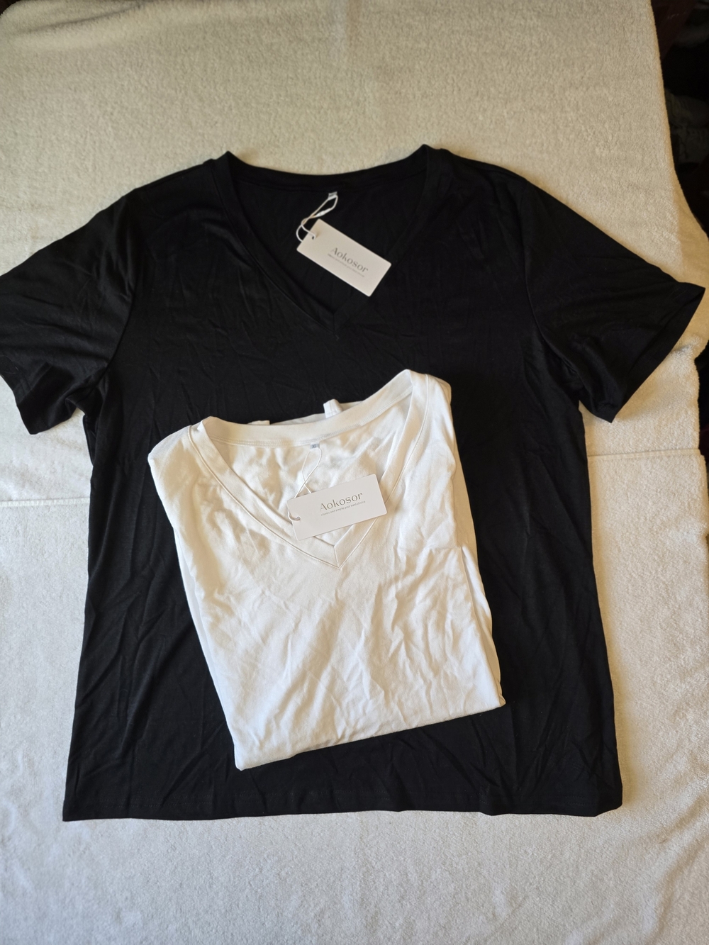 Two Women's V-Neck Short Sleeve Tee — Black & White